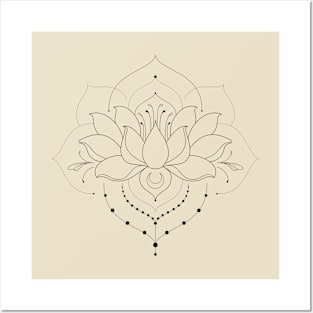 Blooming Lotus Flower / Mandala Version / Soft Black Posters and Art